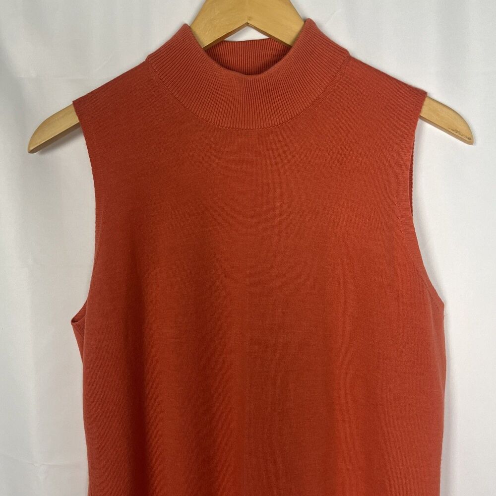 Doncaster Womens Size Large 100% Wool Orange Mock Neck Sleeveless Sweater - Picture 2 of 9